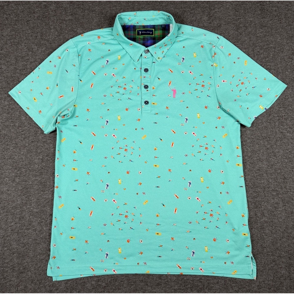 William Murray Shirt Mens Medium Teal Blue The Deep End Short Sleeve Golf Polo